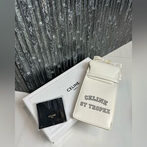 🤍NWT CELINE St. Tropez White Calfskin Leather Sunglasses/Phone Crossbody Pouch